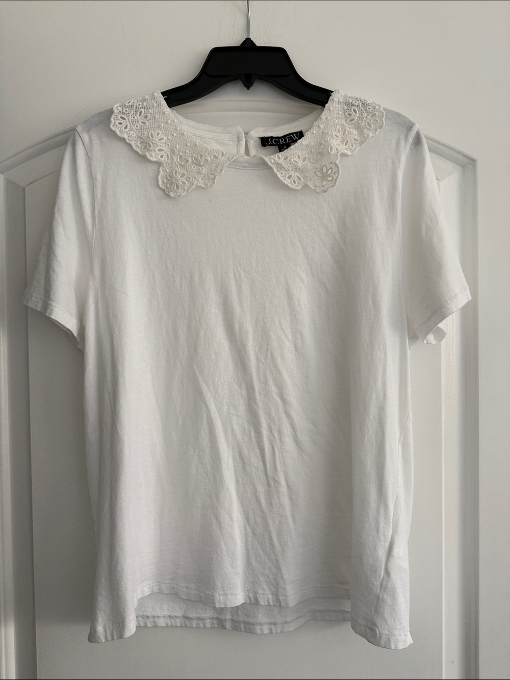J.Crew White Lace Peter Pan Collar Tee, Size M